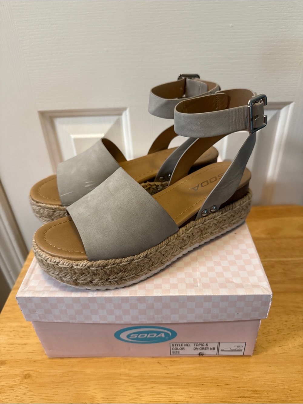 Soda Grey Ankle-Strap Espadrille Platform Sandals